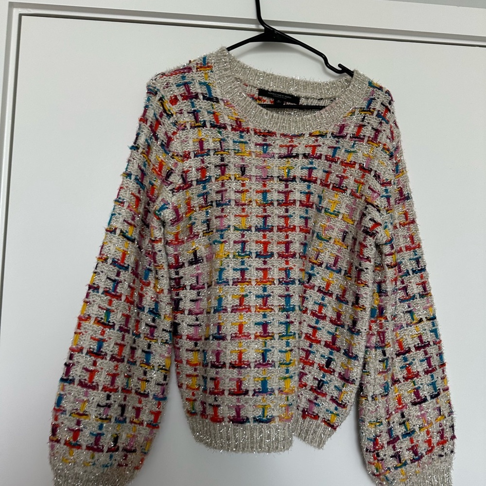 Marc New York Plaid Tinsel Fun Holiday Sweater Preppy